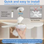 Socket Ceiling Fan with Light,20.5in Screw Ceiling Fans with Lights,LED Mini Ceiling Fans for Bedroom/Garage/Kitchen(White) - Image 3