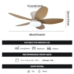 34.6 inch Ceiling Fans with Lights and Remote,Flush Mount Ceiling Fan,Reversible Quiet DC Motor Low Profile Ceiling Fans - Image 8