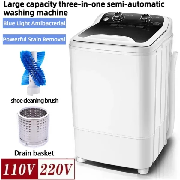 3-in-1 single bucket semi-automatic washing machine,for washing clothes, shoes, underwear,spin drying in one