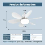 Socket Ceiling Fan with Light,20.5in Screw Ceiling Fans with Lights,LED Mini Ceiling Fans for Bedroom/Garage/Kitchen(White) - Image 7