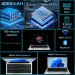 14 Inch Business Laptop Intel N4500 8GB DDR4 128GB SSD Windows 11 Slim Lightweight Durable Office Notebook - Image 2