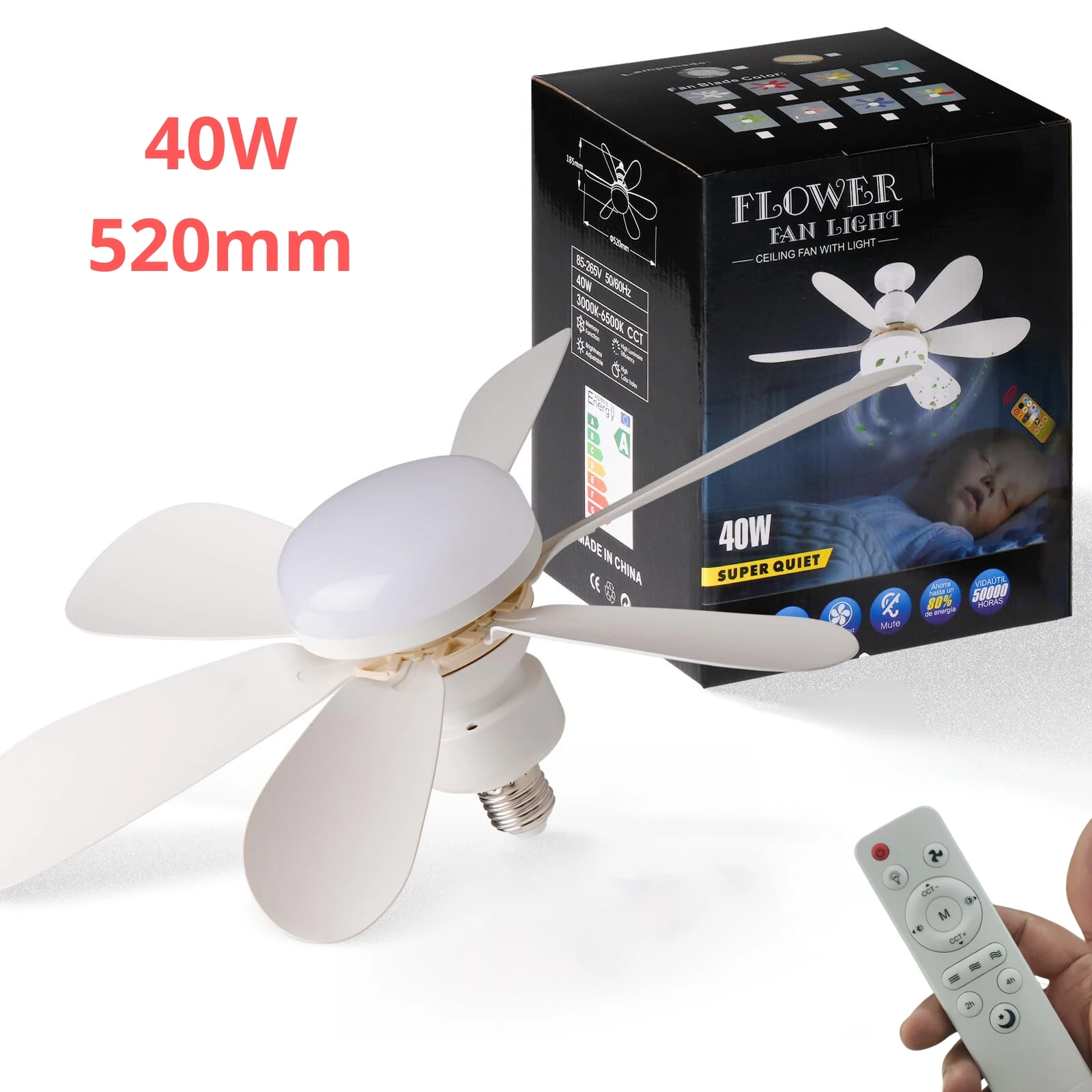 S94686a9d18eb4e5bac6eda1fef755283h.webp Socket Ceiling Fan with Light,20.5in Screw Ceiling Fans with Lights,LED Mini Ceiling Fans for Bedroom/Garage/Kitchen(White) - Image 1