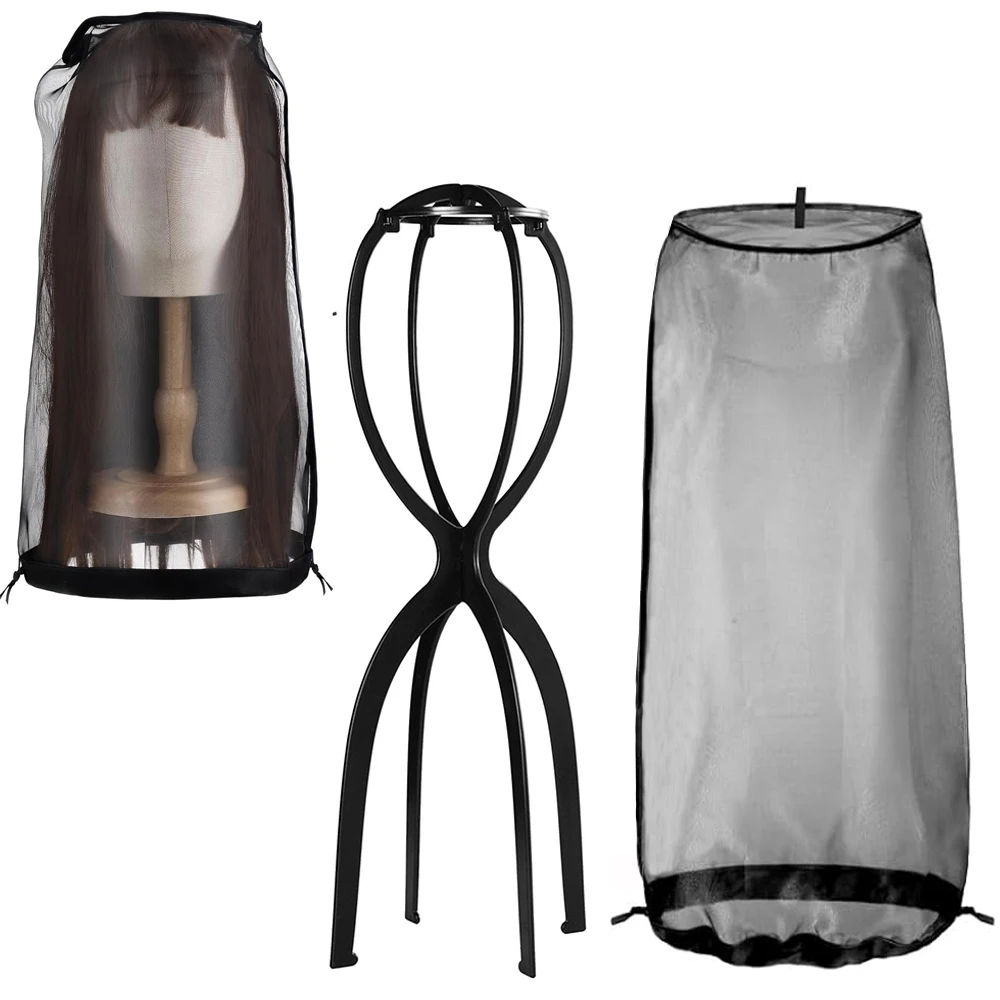 S9b6414020aba4f5daa5864b75d6349b3w.webp Wig Stand for All Wigs And Wig Storage Bags Adjustable Wig Bag with Drawstring Portable - Image 1