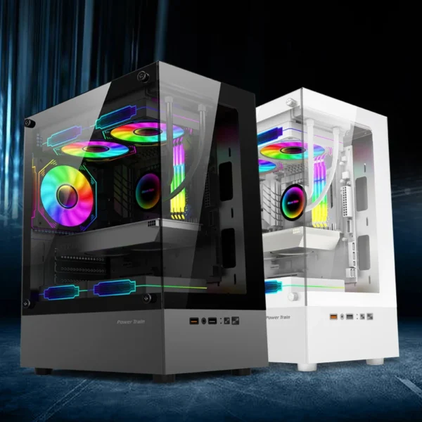 Power Train Fantasy desktop computer case supports 240 water-cooling, M-ATX design without legs, and features dual glass panels